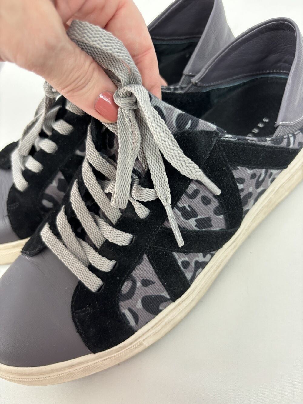 Sanctuary Dash Sneakers Grey Black Leather Camo 8 Convertible to Mules Lace Up
